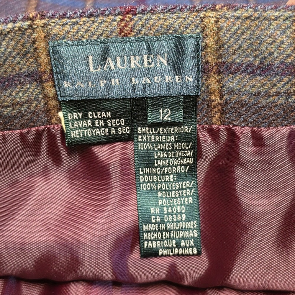 Vintage 90s Lauren Ralph Lauren 100% Plaid Lambswool Skirt Fringe Size 12 Office - Picture 5 of 8